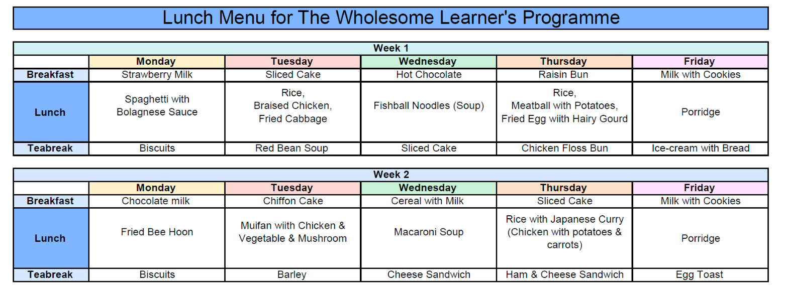 TWLP Lunch & Tea-Break Menu